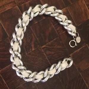 Silver tone Irwin Pearl chain leather necklace